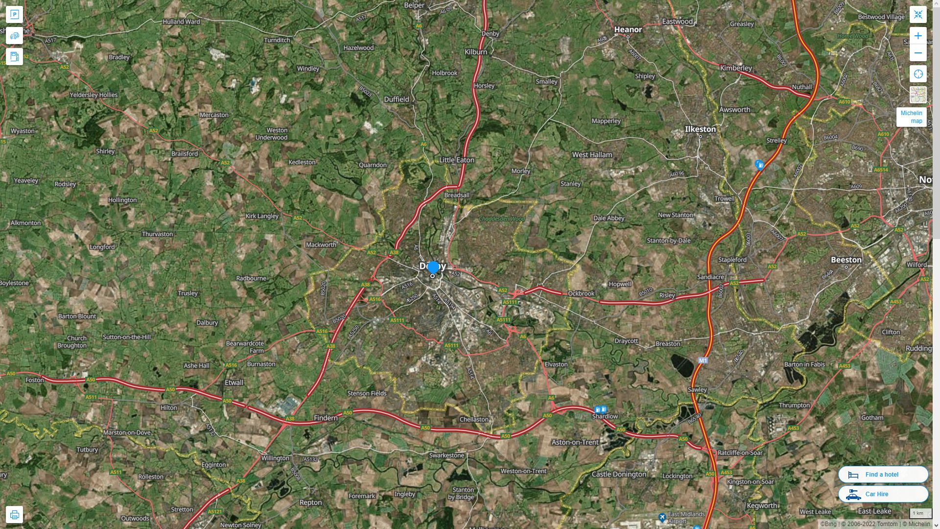 Derby Highway and Road Map with Satellite View
